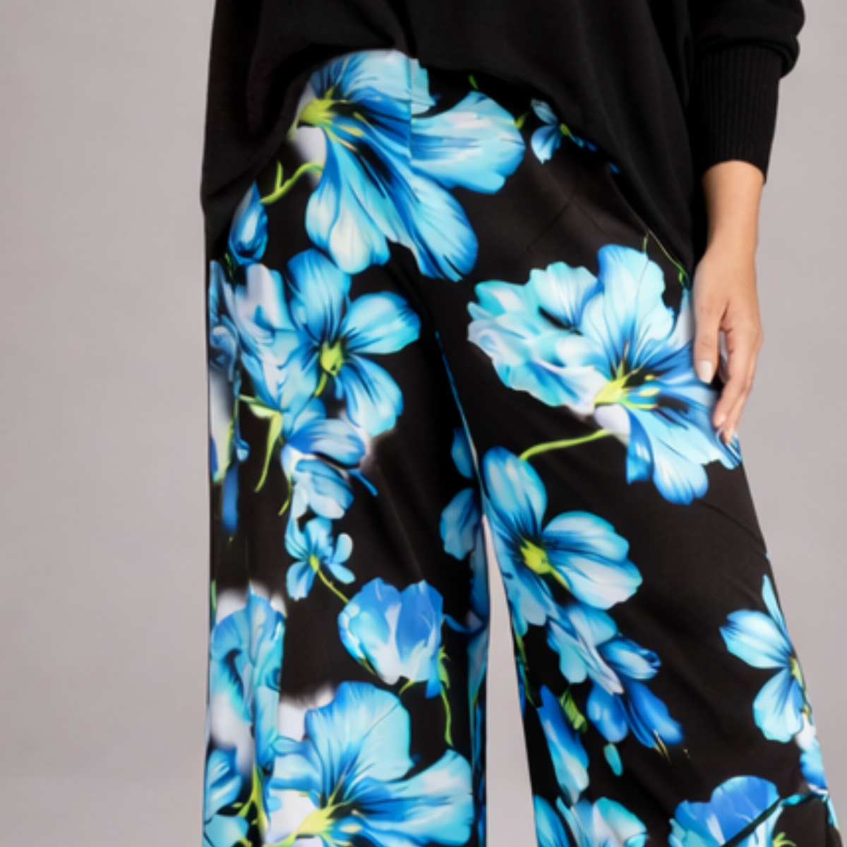 Large Flower Print Wide Leg High Rise Palazzo Trousers