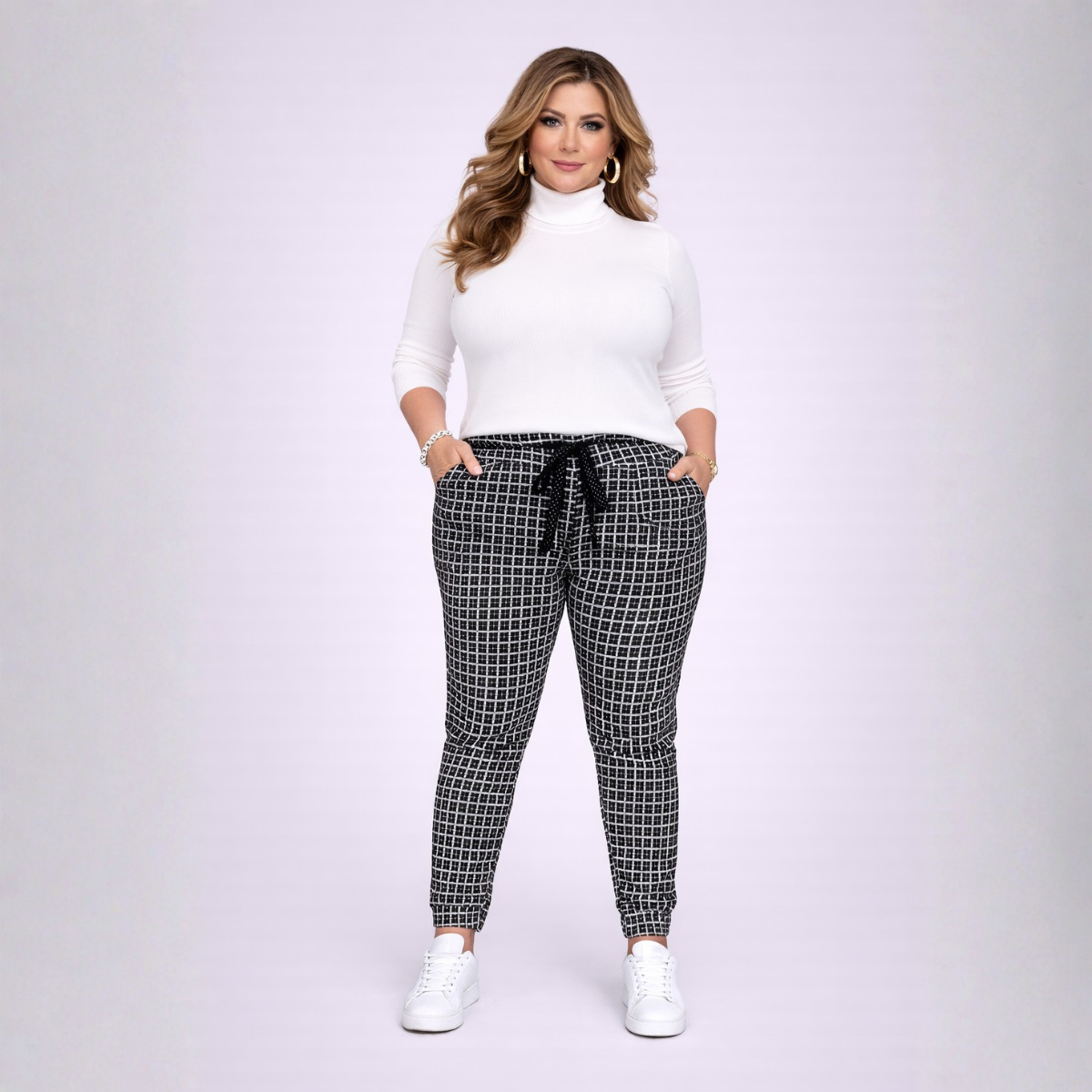 Grey Check Super Stretch Pocket Trousers
