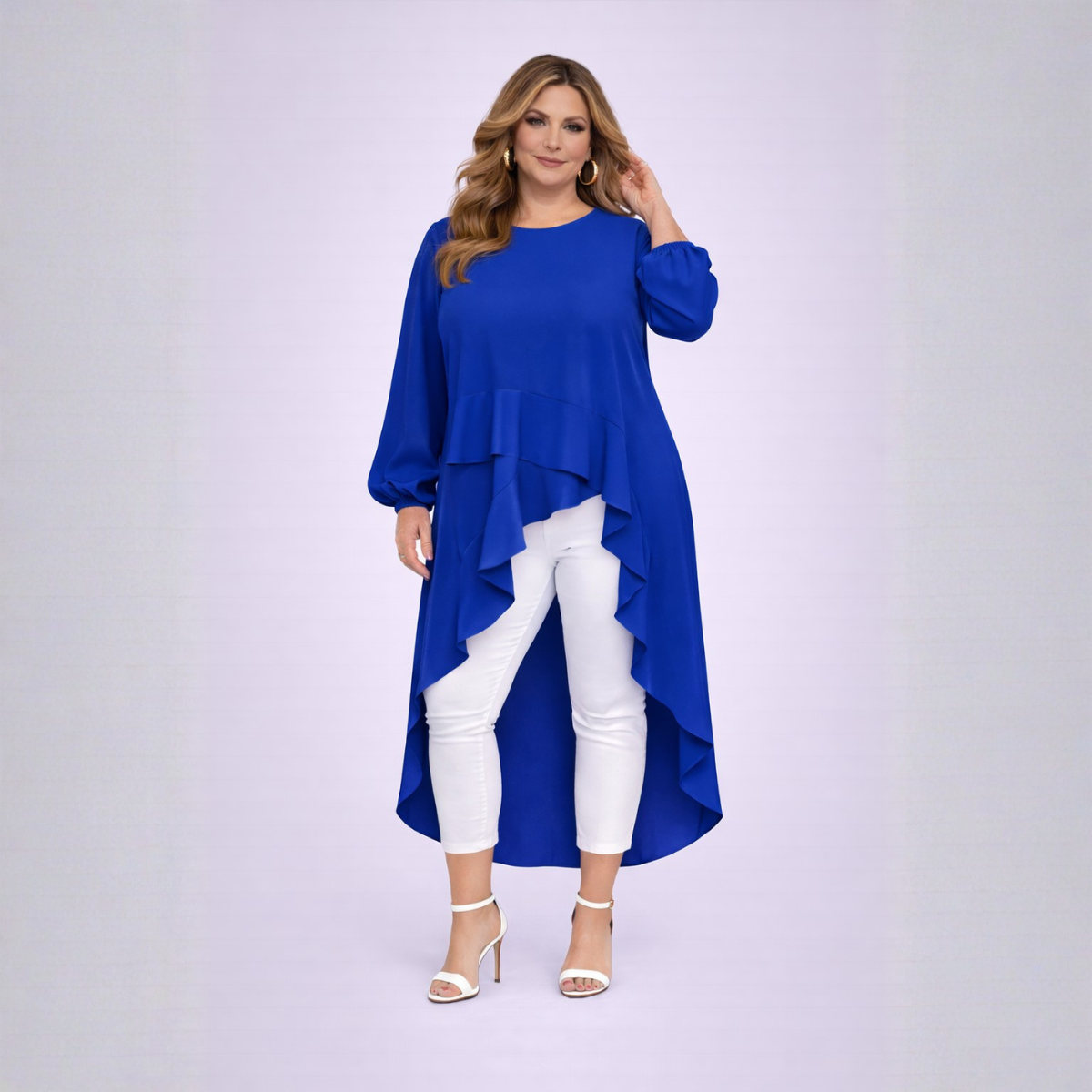 Long Frilled Dipped Hem Top