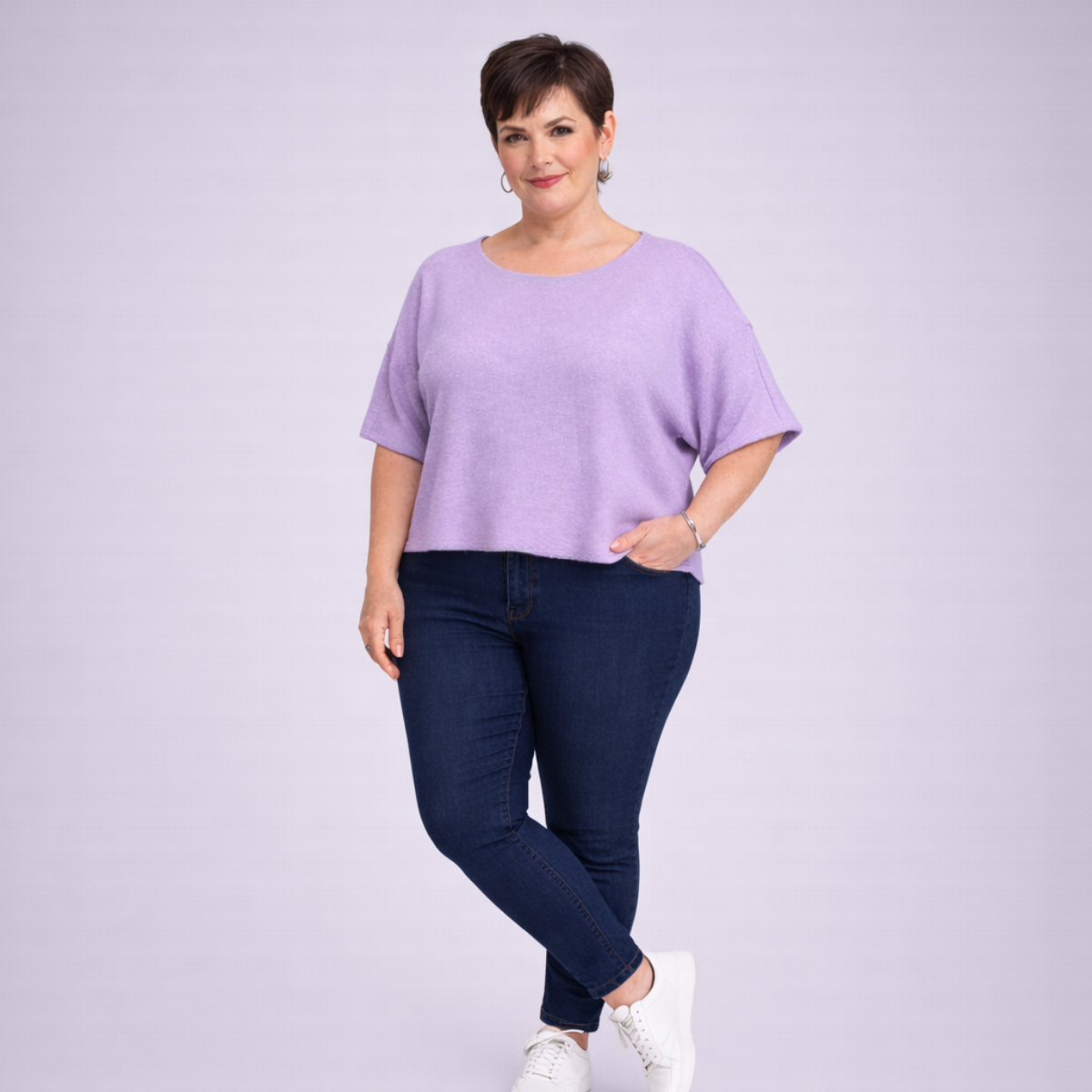 Soft Knit 1/2 Sleeve Slash Neck Jumper