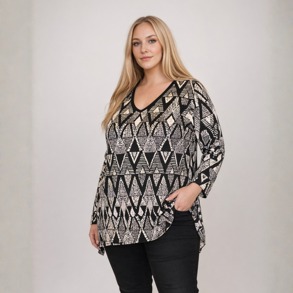 Loose Fitting V-Neck Hanky Hem Top