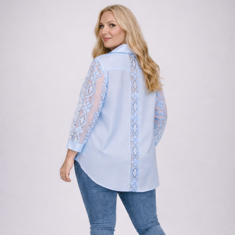 Lace Panel Dipped Hem Shirt