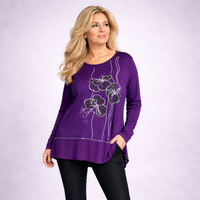 Chiffon Hanky Hem Top with Sparkly Studded Flowers