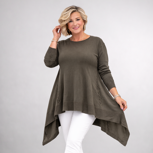 Super Soft Hanky Hem Long Sleeve Jumper with Cross Stitch