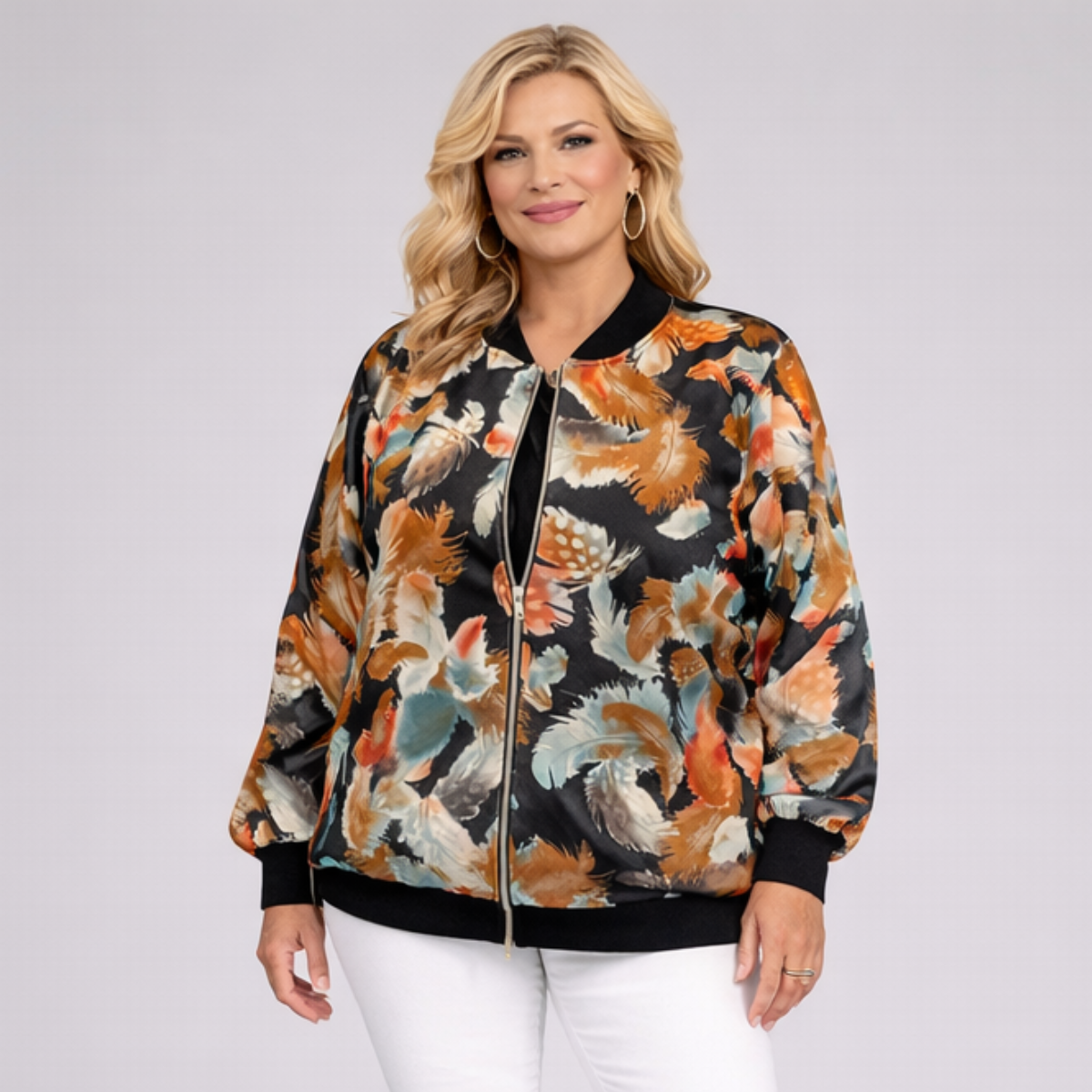 Black Teal Feather Bomber Jacket