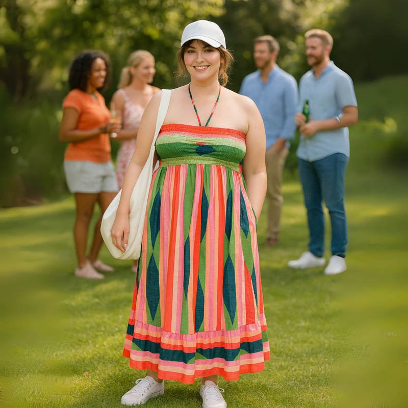 Striped Halterneck Boob Tube Maxi Dress