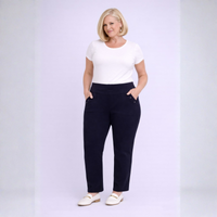 Plain Navy Blue Stretchy Trousers with Studded Pockets