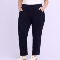Plain Navy Blue Stretchy Trousers with Studded Pockets