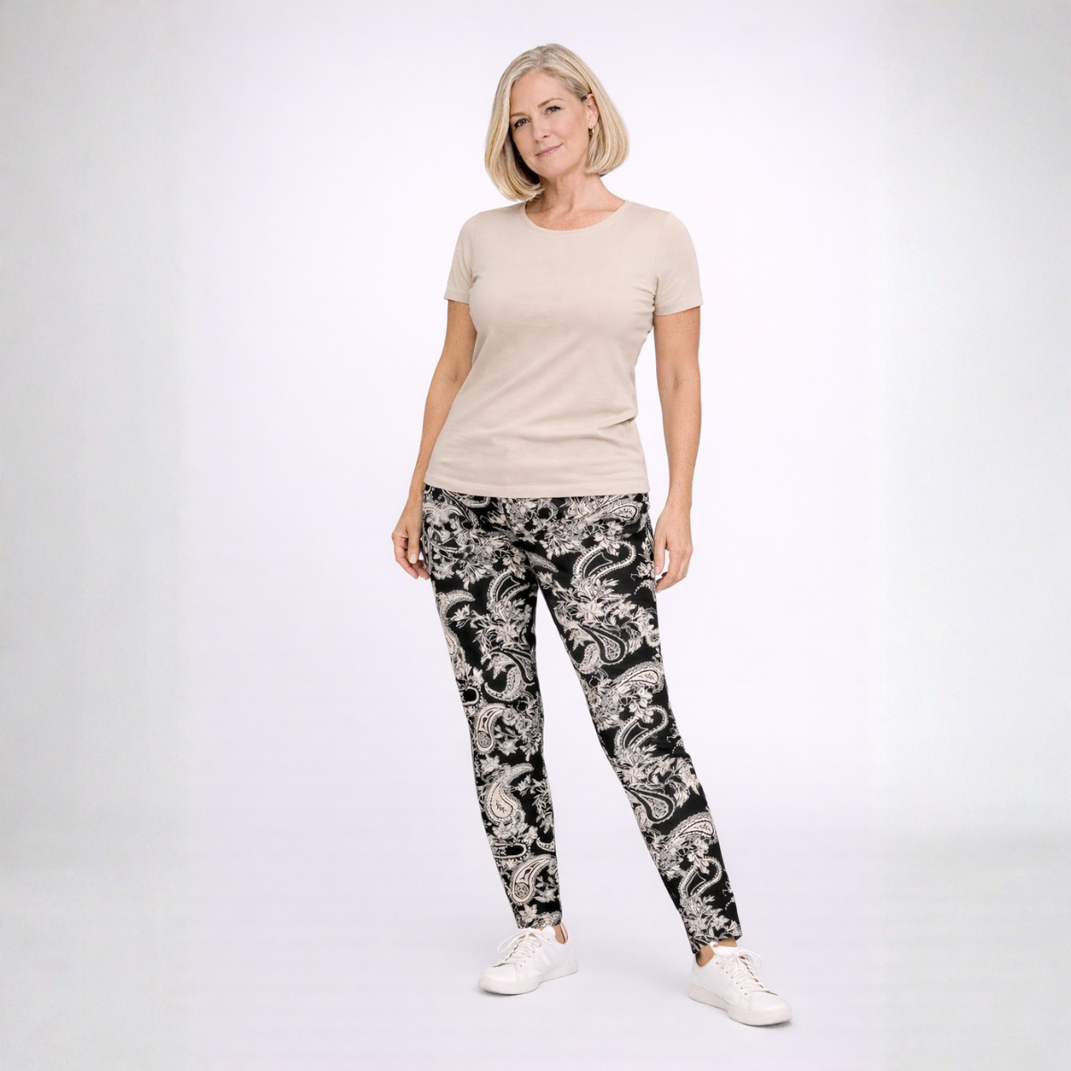 Black Beige Paisley High Rise Leggings