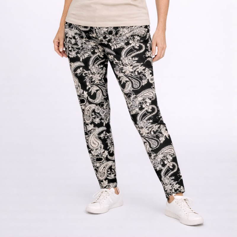 Black Beige Paisley High Rise Leggings