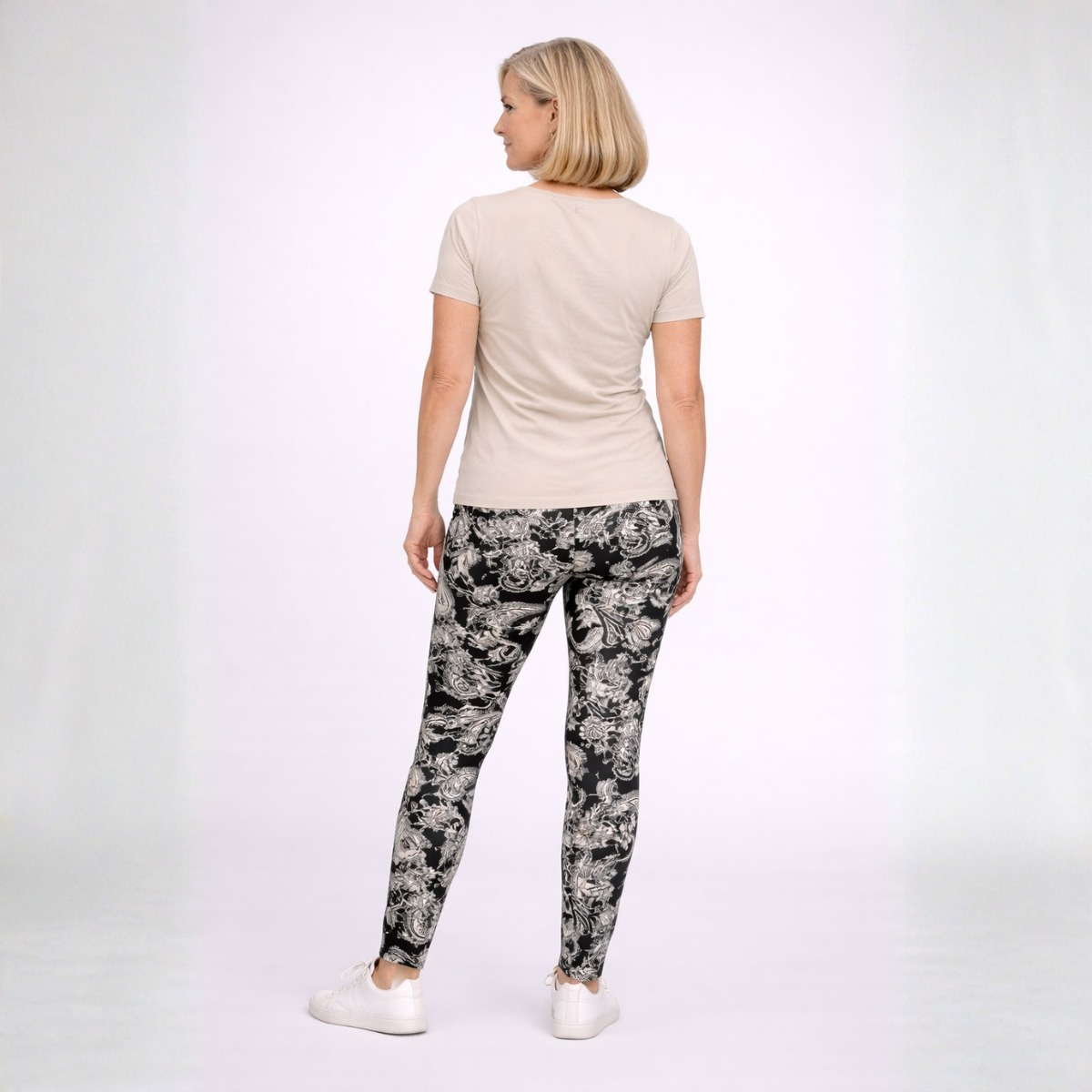 Black Beige Paisley High Rise Leggings