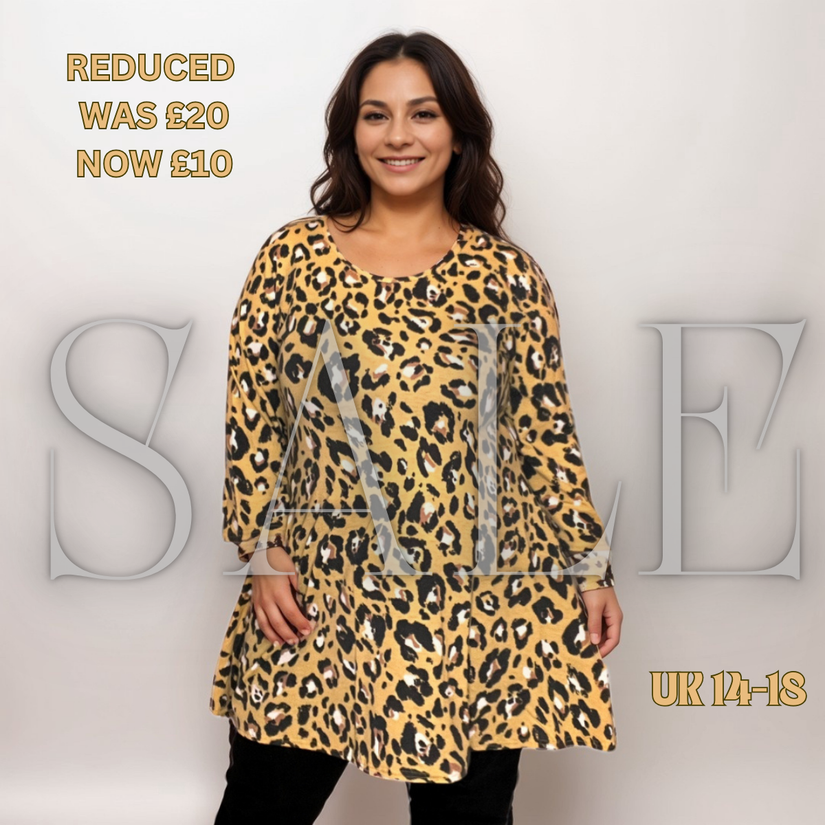 BRIGHT YELLOW LEOPARD 3/4 SLEEVE SWING TOP