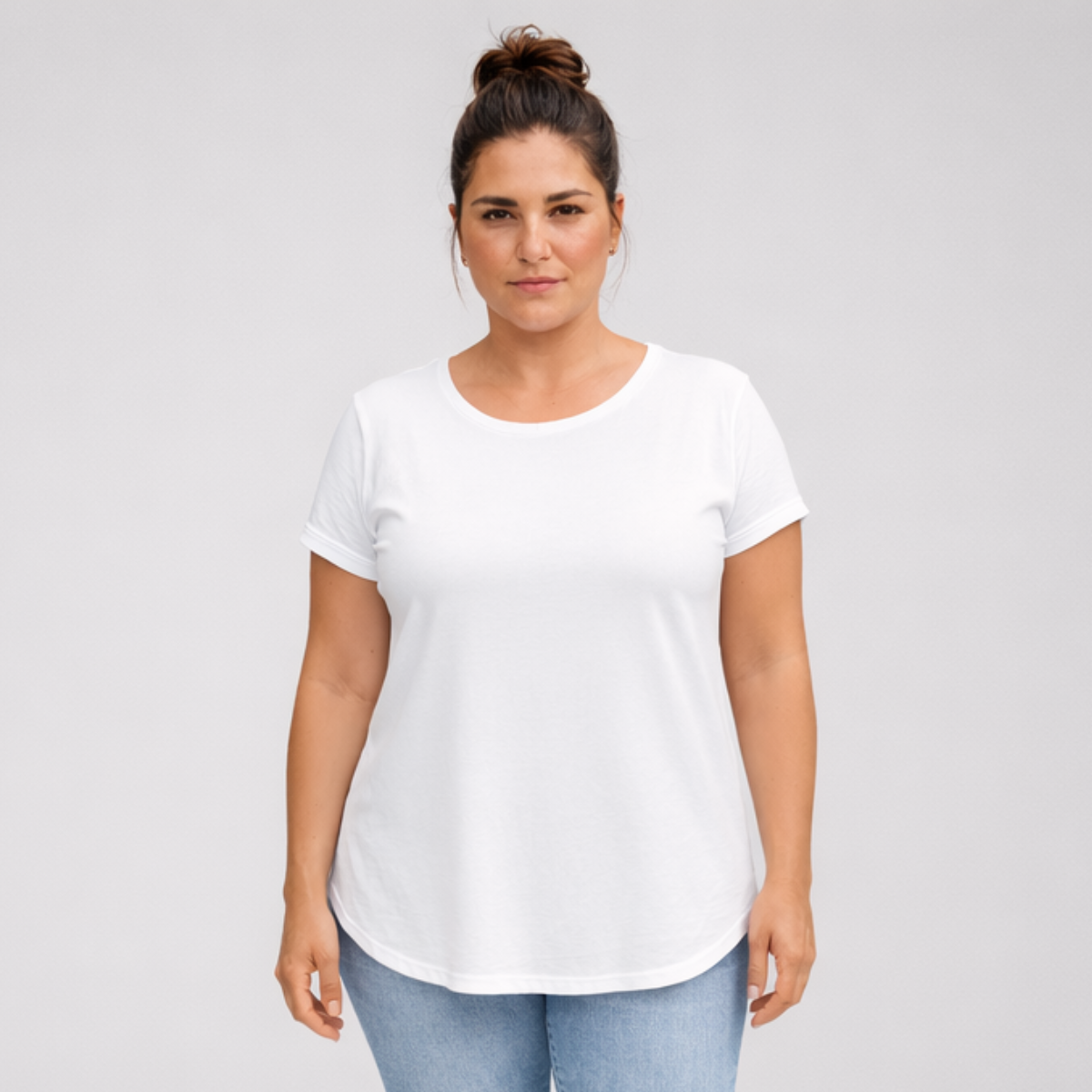 Plain Dipped Hem T-shirt with Roll Cap Sleeves