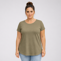 Plain Dipped Hem T-shirt with Roll Cap Sleeves