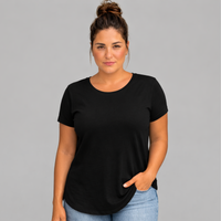 Plain Dipped Hem T-shirt with Roll Cap Sleeves