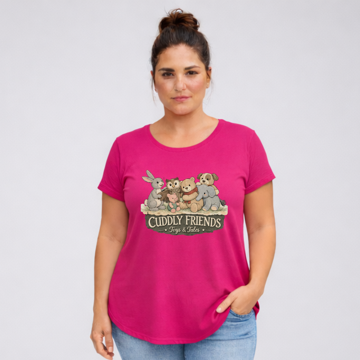 Soft Toy Dipped Hem T-shirt with Roll Cap Sleeves