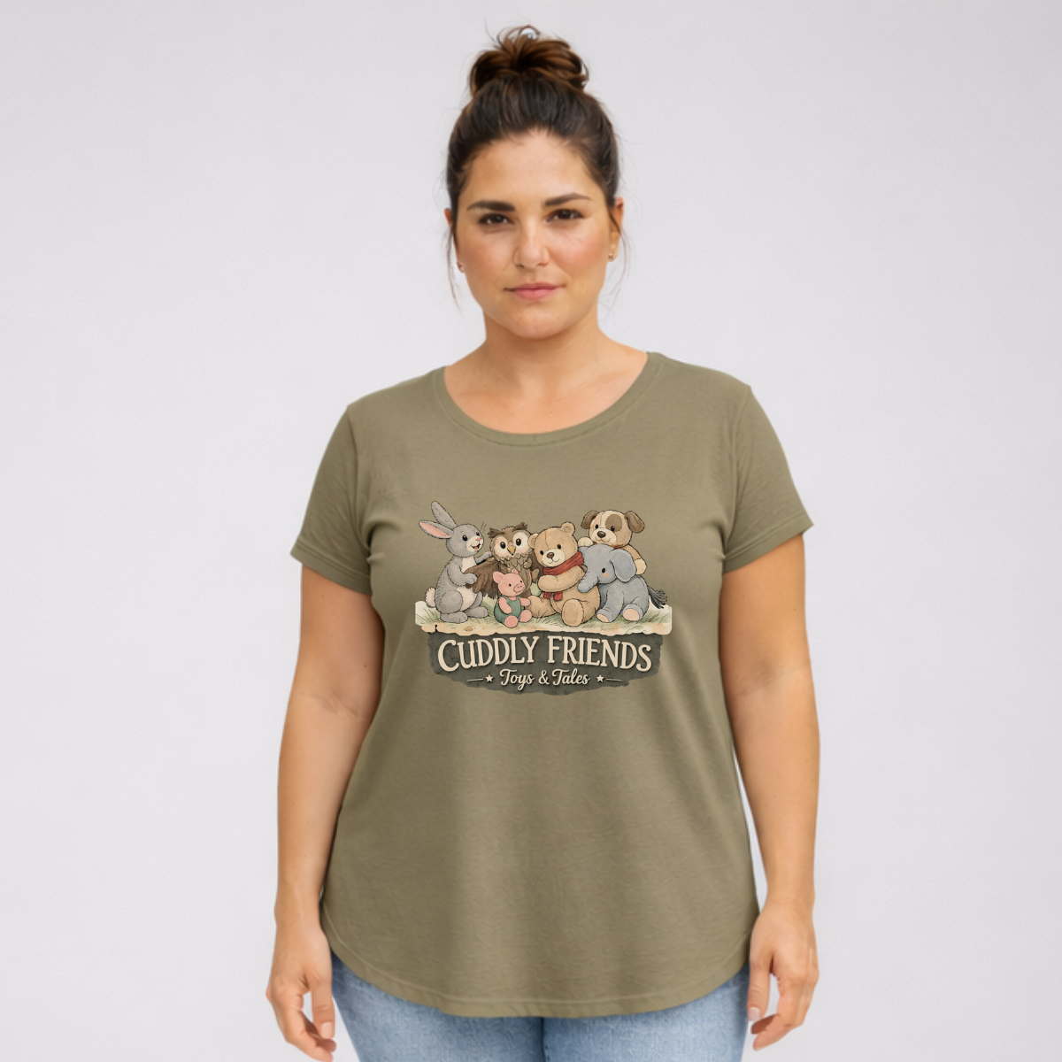 Soft Toy Dipped Hem T-shirt with Roll Cap Sleeves