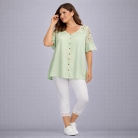 Lace Hem Soft Stretchy High Rise 3/4 Leg Leggings