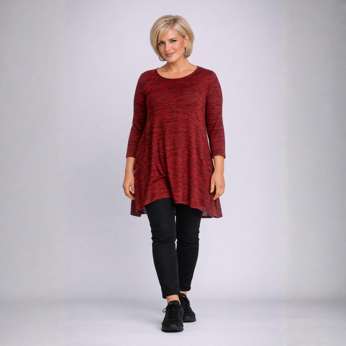 Plus‑Size Fleck Effect 3/4 Sleeve Swing Top