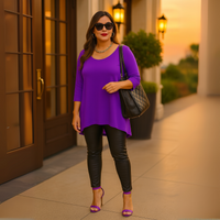 PLAIN 3/4 SLEEVE DIPPED HEM TOP