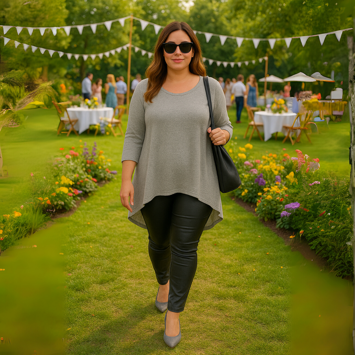 PLAIN 3/4 SLEEVE DIPPED HEM TOP