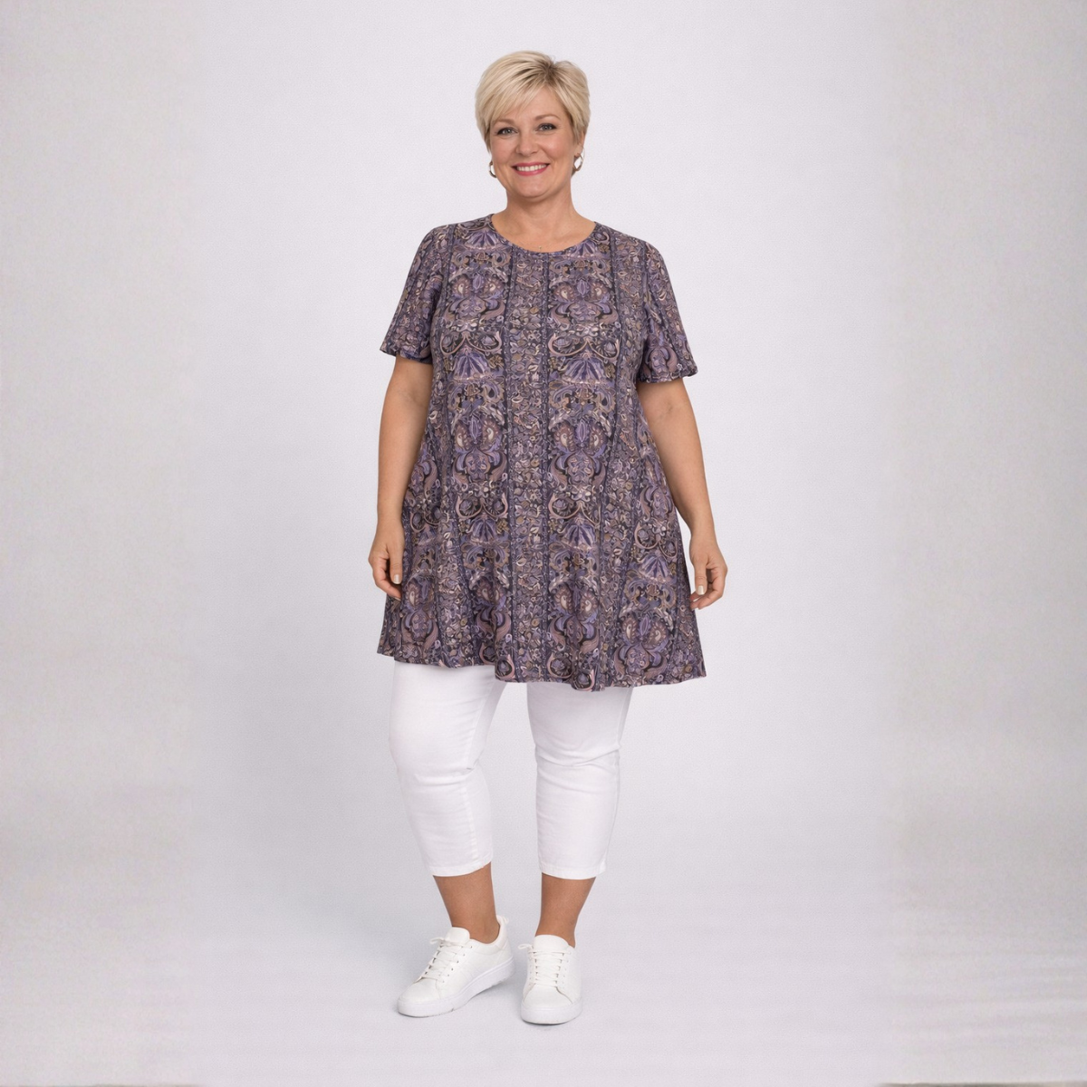 Purple Paisley Short Sleeve Swing Top