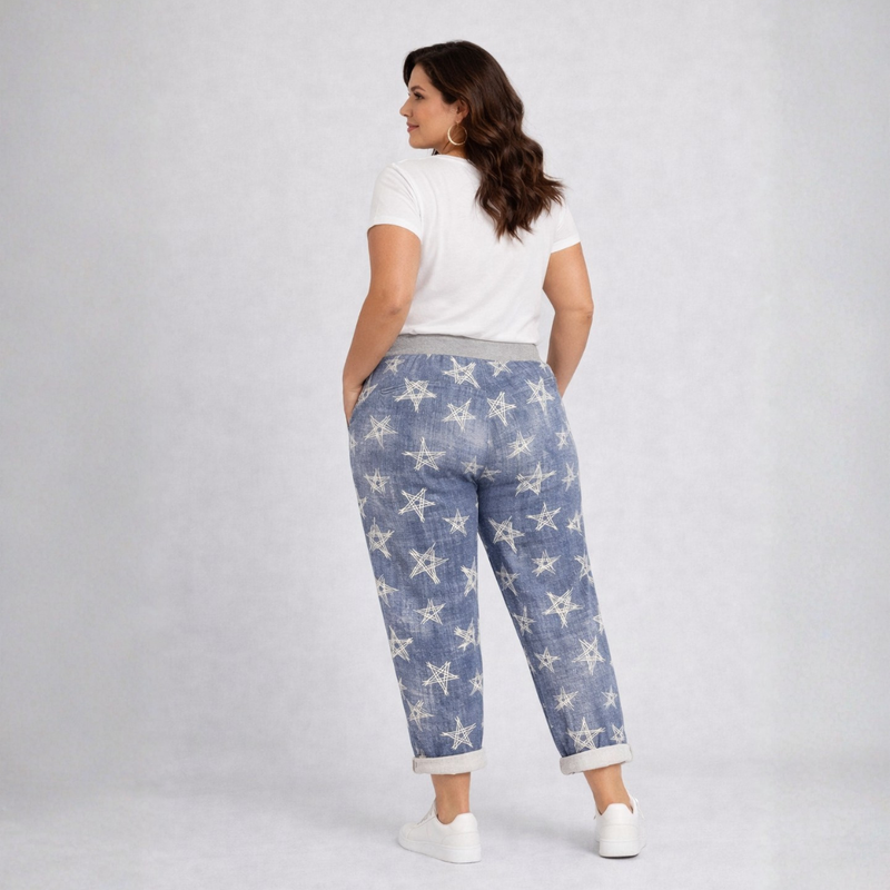Stonewashed Blue Star Print Joggers