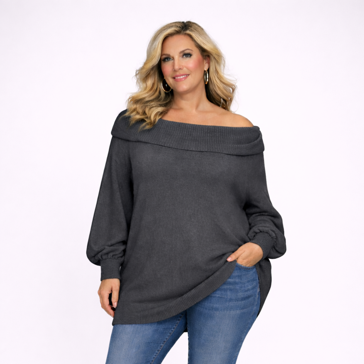 Soft Knitted Long Length Off Shoulder Jumper