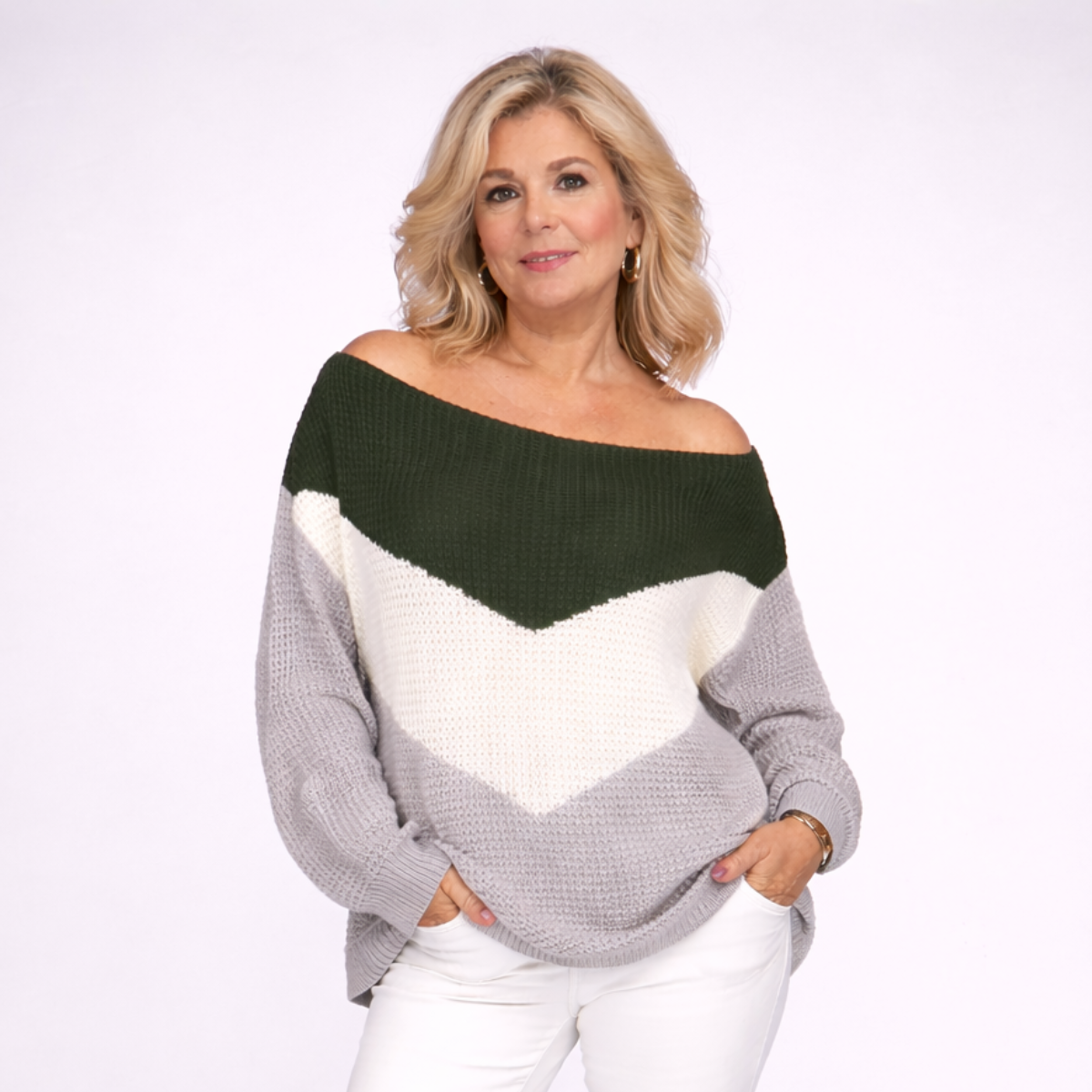 Off Shoulder Loose Fitting V Panel Jumper