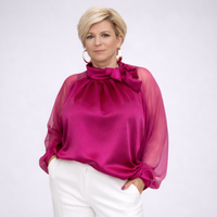 Plain Chiffon Sleeve Blouse with Pretty Side Neck Tie