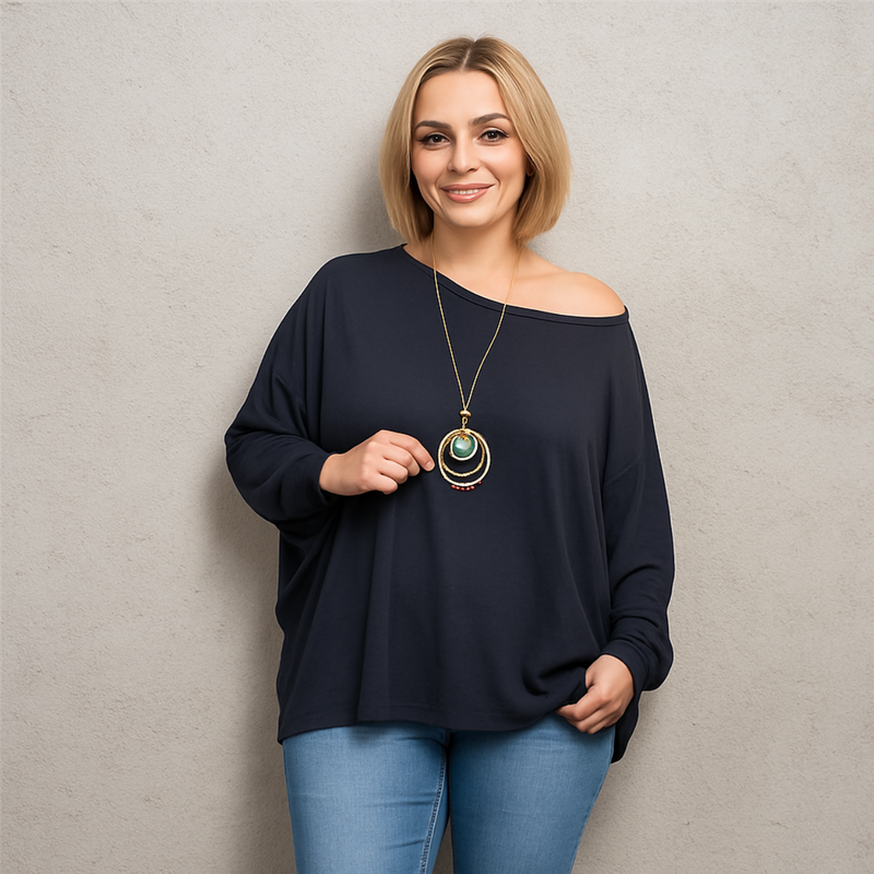 OVERSIZED BATWING BLOUSE / TOP WITH NECKLACE