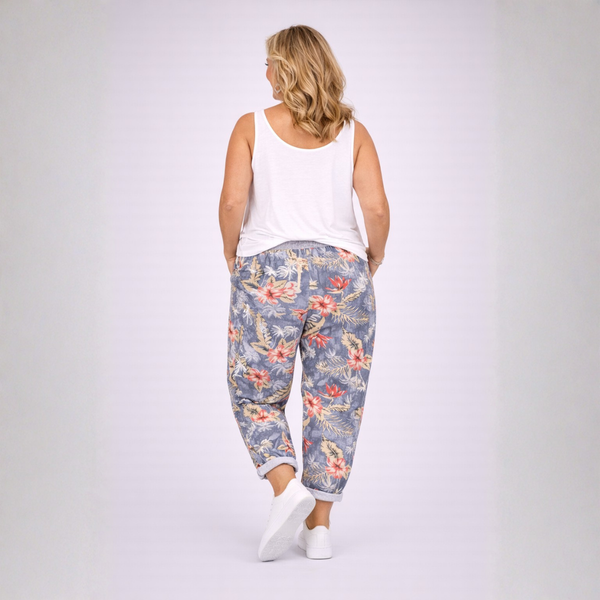 Blue Floral Print Joggers with Pockets