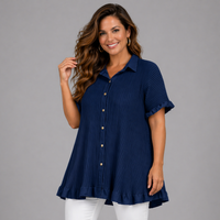 Frilled Edge Short Sleeve Pleated Blouse