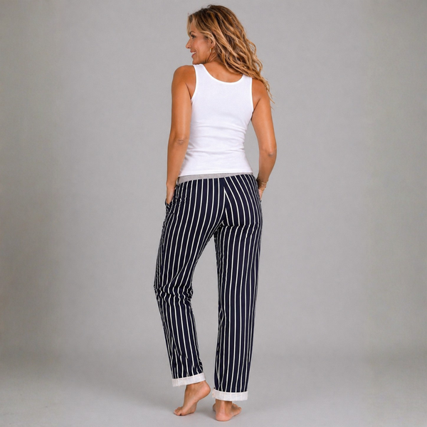 White Navy striped Joggers with pockets