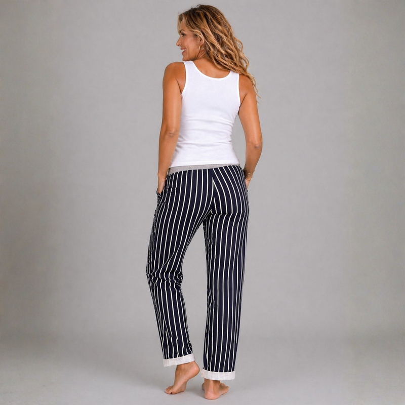 White Navy striped Joggers with pockets