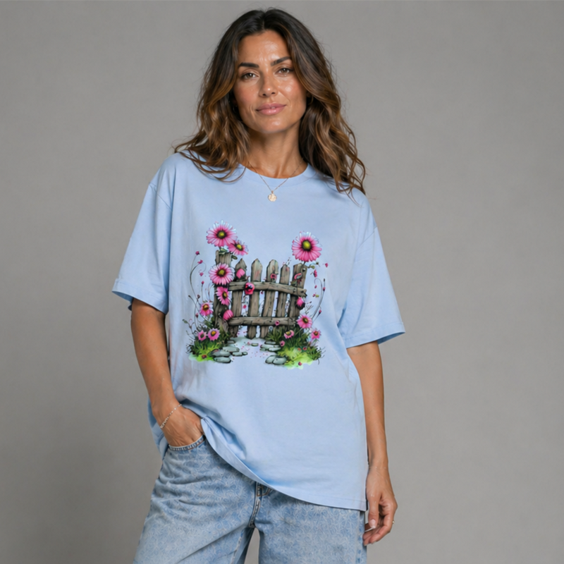 Oversized T-shirt with Flower + Gate Print