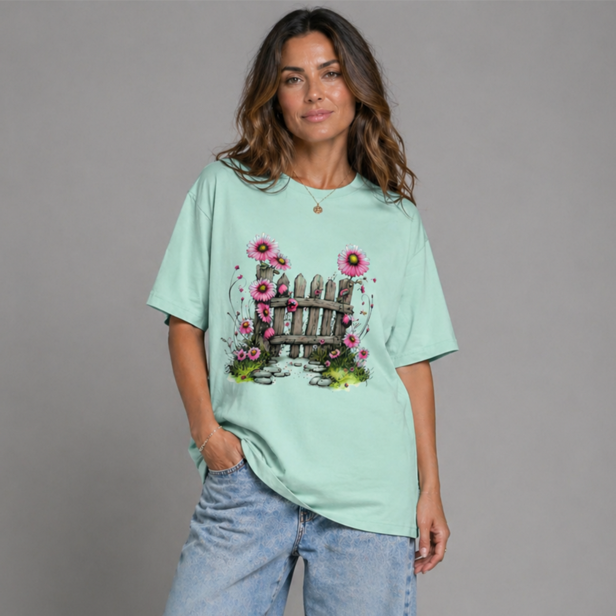 Oversized T-shirt with Flower + Gate Print