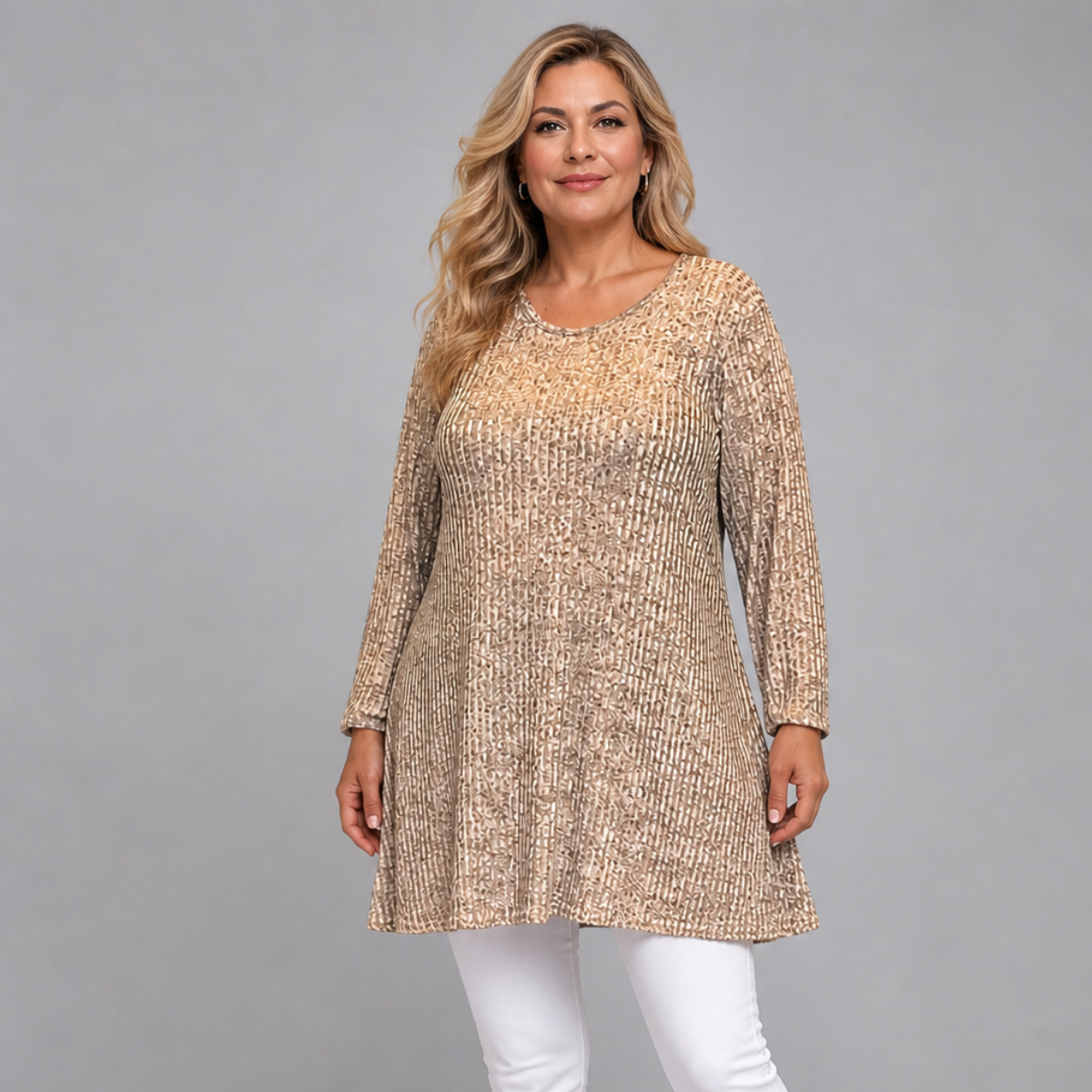 Pale Gold Shimmer Stretchy Ribbed Swing Top