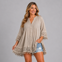 Loose-Fit Blouse with Crochet Hem & Sleeves
