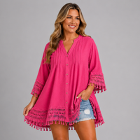 Loose-Fit Blouse with Crochet Hem & Sleeves