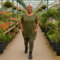 Long Dipped-Hem T-Shirt with Side Pockets