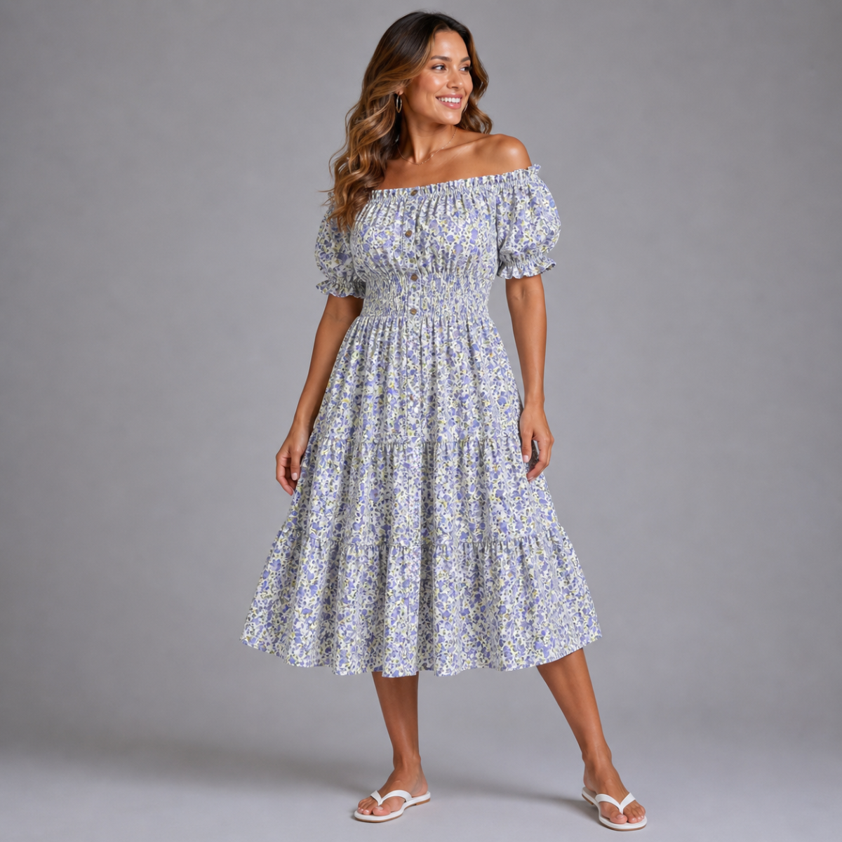 Ditsy Floral print  elastic waist gypsy Dress