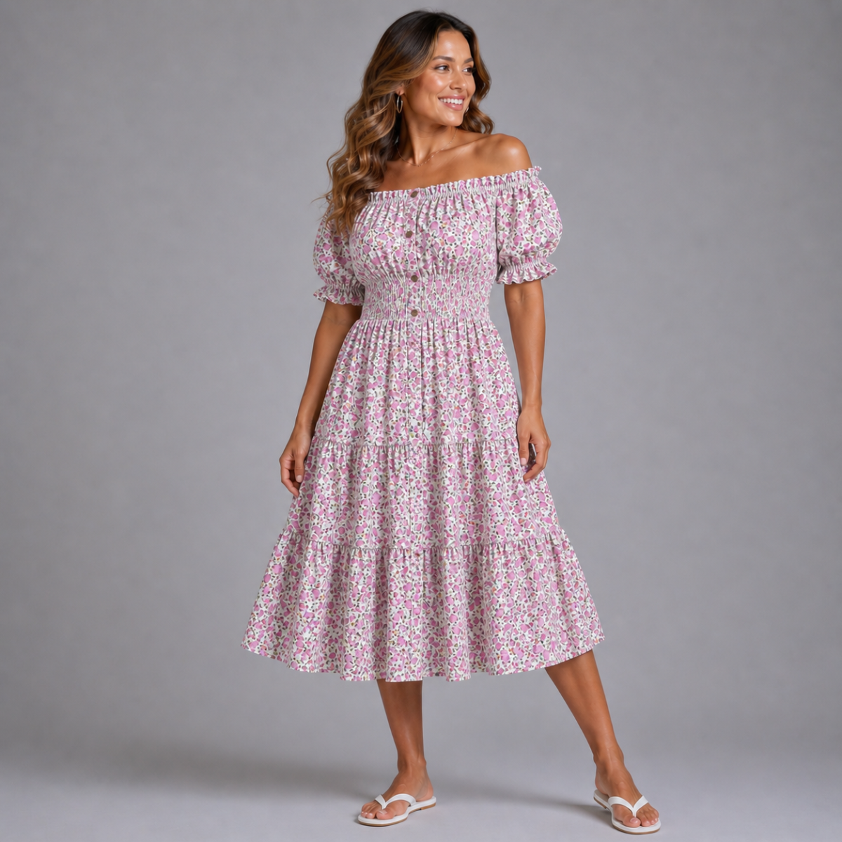 Ditsy Floral print  elastic waist gypsy Dress