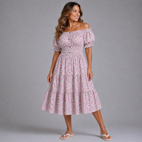Ditsy Floral print  elastic waist gypsy Dress