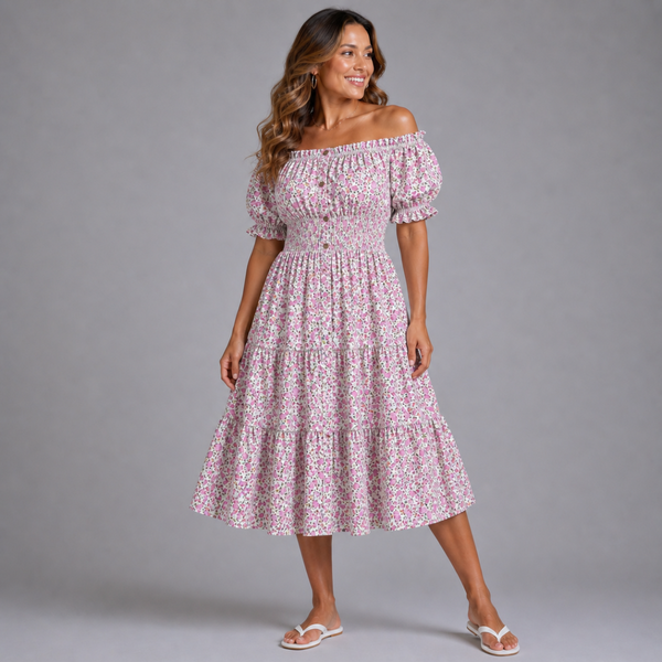 Ditsy Floral print  elastic waist gypsy Dress