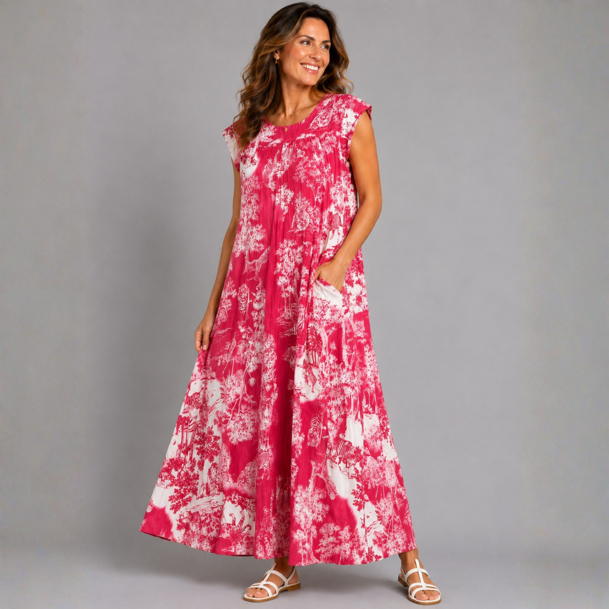 Pleated Tiger Print Maxi Dress