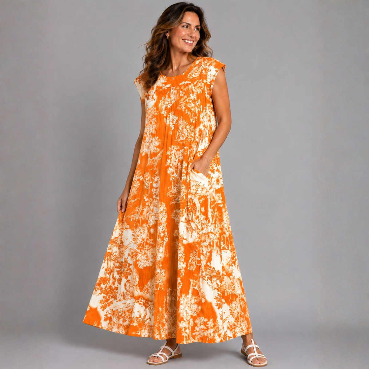 Pleated Tiger Print Maxi Dress