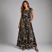 Pleated Leopard Print Maxi Dress