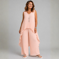 Pleated 2 Piece Outfit Set with Long Dipped Hem