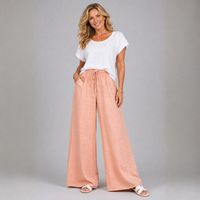Linen Style Elastic Waist Palazzo Trousers with Pockets